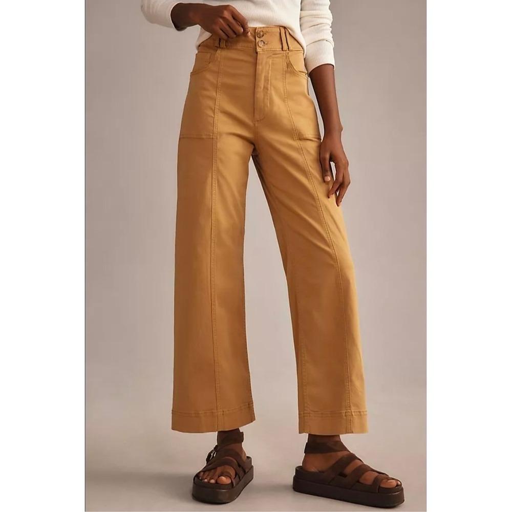 Anthropologie Pilcro The Skipper Seamed High-Rise Crop Wide-Leg Pants Tan 25